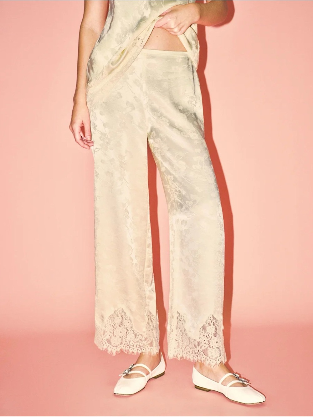 NWT Reformation Carolina Pants Ivory Jacquard Large